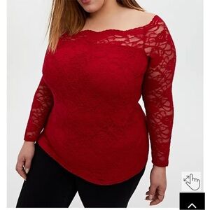 NWT torrid off the shoulder red lace top